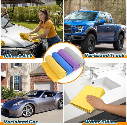 Premium Shammy Towel 2 Pack 26"x17" Super Absorbent Car Drying Towel, Soft Reusable Chamois Cloth, Dust Remove, No Scratch/Spot/Streak, Yellow