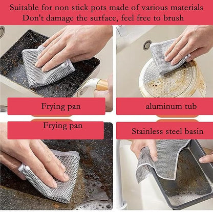 xingjieyun 10PCS Double Wet and Dry Wire Dishcloth, Stainless Steel Scrubber, Multi-Purpose Wire Miracle Cleaning Cloths, Non-Scratch, for Powerful Cleaning of Cookware and More.(10PCS)