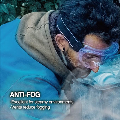 DEX FIT Safety Protective Goggles SG220; 3X Anti Fog & Scratch, Z87 Eye Protection, Adjustable for Lab and Chemistry Work