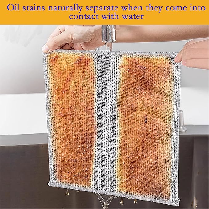 xingjieyun 10PCS Double Wet and Dry Wire Dishcloth, Stainless Steel Scrubber, Multi-Purpose Wire Miracle Cleaning Cloths, Non-Scratch, for Powerful Cleaning of Cookware and More.(10PCS)