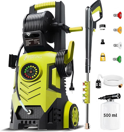 2026Upgraded Pressure Washer 5000PSI with Adj-8-Level Touch Screen, 34" Tall Power Washer, 4 Quick Connect Nozzles, Inlet Hose&Filter&500mlFoam Cannon for Cars/Fences/Driveways,Yellow