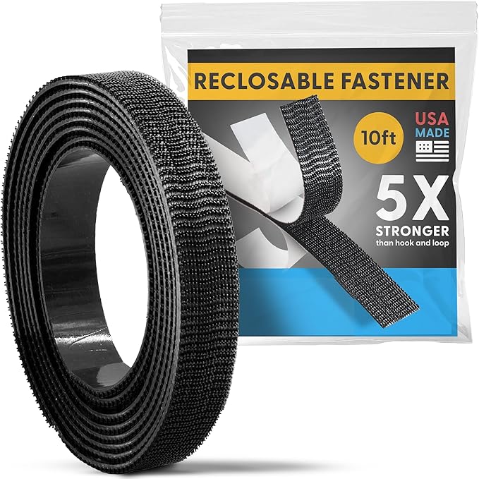 Industrial Strength - 10FT Black Indoor/Outdoor Adhesive Mounting Tape - Self Mating Reclosable Fastener Compatible with 3M SJ3550 / SJ3560 Dual Lock