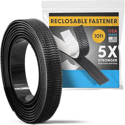 Industrial Strength - 10FT Black Indoor/Outdoor Adhesive Mounting Tape - Self Mating Reclosable Fastener Compatible with 3M SJ3550 / SJ3560 Dual Lock