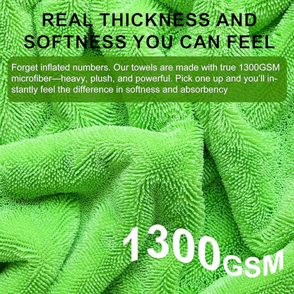 2 Pack XL Car Drying Towel – 1300GSM Ultra Absorbent Microfiber, 24"x36" Large Size, Twisted Loop, Lint-Free & Streak-Free for Auto Detailing, Car, SUV, Truck (Gray-Green)