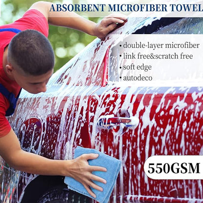 Tallew 16 Pcs 15 Pcs Car Microfiber Towels Buffing Drying Wash Cleaning Cloths Plush Large Towels Thick Care Polishing Detailing Waxing Scratch Proof Towel, 15.75 x 15.75 Inch (Light Blue)