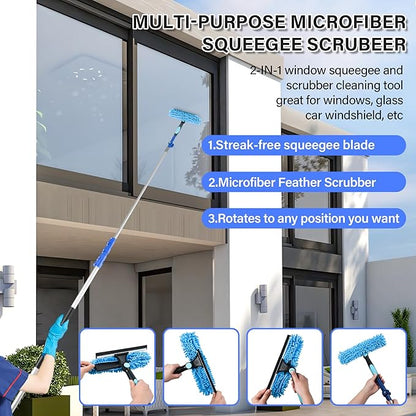 30 Foot High Reach Cleaning Kit with 6-24FT Telescoping Pole - High Ceiling Dusting and Window Cleaning Kit, Cobweb Duster, Window Washer & Squeegee, Fan Duster and Feather Duster