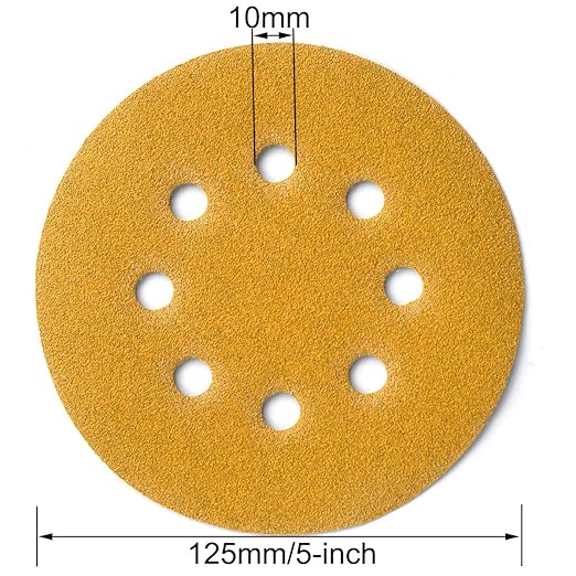 Aiyard 5-Inch 8-Hole Hook and Loop Sanding Discs 120-Grit Random Orbit Sandpaper, 100-Pack
