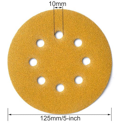 Aiyard 5-Inch 8-Hole Hook and Loop Sanding Discs 120-Grit Random Orbit Sandpaper, 100-Pack