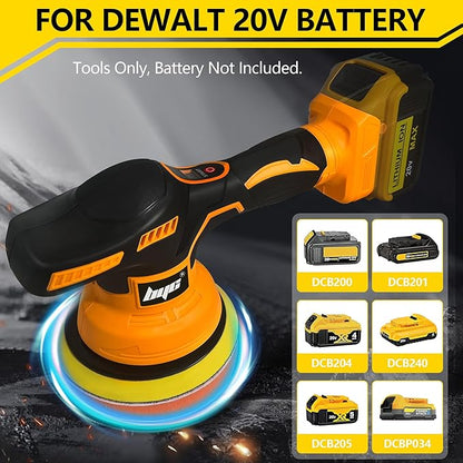 Cordless Car Buffer Polisher for Dewalt 20V Battery, 6 Inch Portable Orbital Buffer Polisher Kit, 8 Variable Speed Car Polisher for Car Detailing/Polishing/Waxing (Battery Not Include)