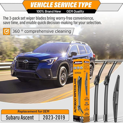 AUTOBOO 26"+20" Windshield Wipers with 14" Rear Wiper Blade Replacement for Subaru Ascent 2019 2020 2021 2022 2023-Original Factory Quality (Pack of 3)
