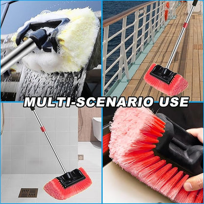 Car Wash Brush with Long Handle – Five-Sided Soft Bristle Brush for Car, Truck, SUV, RV, Boat & House Siding Cleaning(Red)