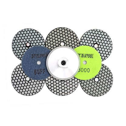 DT-DIATOOL Dry Diamond Polishing Pads 4 Inch for Granite Marble Quartz Stone Countertop Tiles Mixed Grits Plus Alu Backer