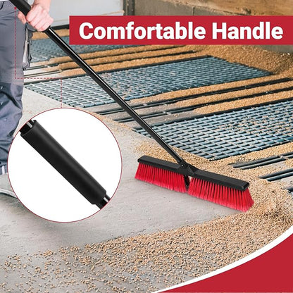 24" Push Broom with 63" Long Handle, Heavy Duty Broom for Floor Sweeping, Stiff Bristles Push Broom Brush for Workshop, Garage, Concrete, Patio and Deck