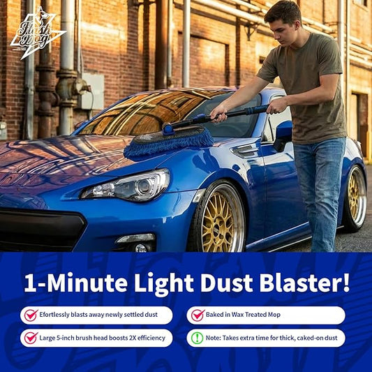 Flash Dog Car Duster Exterior - Wax Treated Cotton & Extendable Aluminum Alloy Handle Scratch Free Cleaning Brush for Cars, Trucks, SUVs, RVs, Motorcycles | Waterless Dust & Pollen Remover