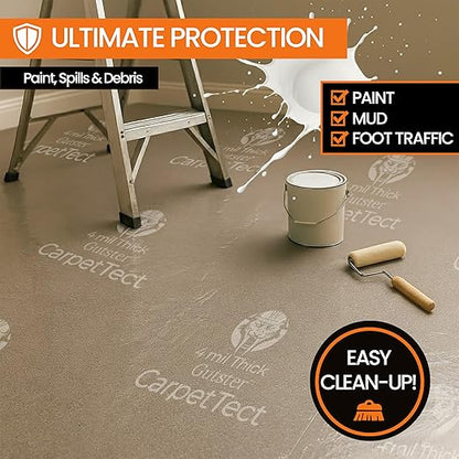 Gutster CarpetTect Floor Protection 24" x 200' | Heavy-Duty 4Mil Carpet Protection Film with Strong Adhesive | Plastic Carpet Protector & Surface Shield for Construction, Pets & Hardwood Floors