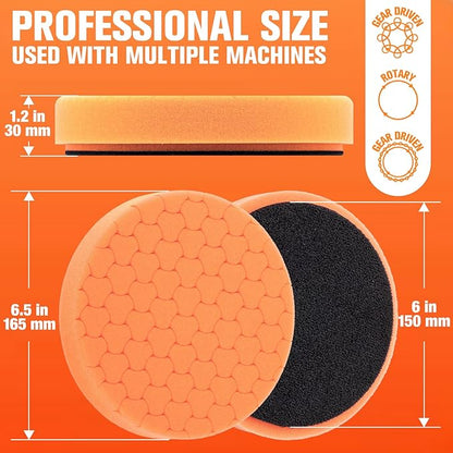 KUIMIT Orange Polish Pad, Buffing Polishing Pads, 1Pc 6.5 Inch Face for 6 Inch 150mm Backing Plate Compound Buffing Sponge Pads for Car Buffer Polisher Compounding, Polishing and Waxing