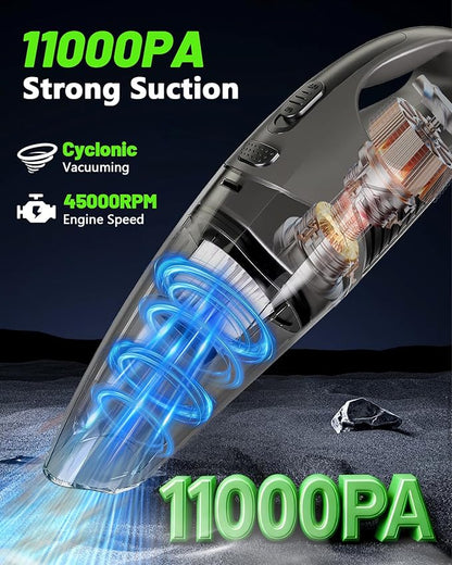 Jeagfen Handheld Vacuum Cordless, 11KPA Strong Suction & 25 Mins Runtime Brushless Motor, Rechargeable Car Vacuum Cleaner with 2 HEPA Filter/Multi-Accessories/Lightweight, for Home/Car/Office Cleaning