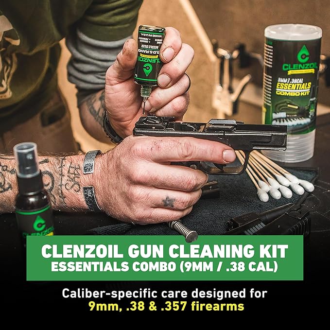 CLENZOIL Field & Range Pistol & Rifle Essentials Gun Cleaning Kit | CLP Spray & Oiler with Bore Cleaner | Clean, Lubricate & Protect | Nylon Brush, Bore Swabs & Microfiber