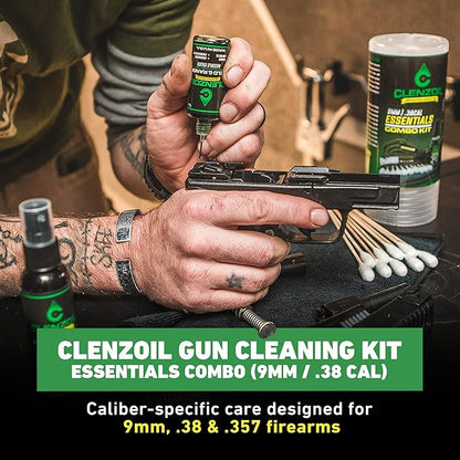 CLENZOIL Field & Range Pistol & Rifle Essentials Gun Cleaning Kit | CLP Spray & Oiler with Bore Cleaner | Clean, Lubricate & Protect | Nylon Brush, Bore Swabs & Microfiber