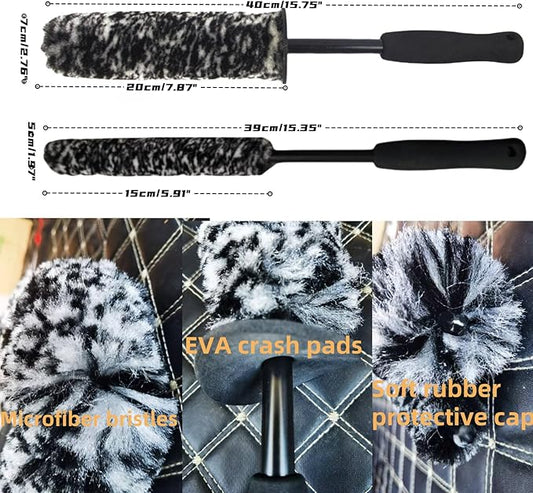 DEKADONS 4PCS Wheel Brush Kit for Cleaning Wheel and Tire, Wheel and Rim Brush, Car Detailing Brushes, 360 Degree Bendable & Durable Car Wheel Rim Cleaner Brush Set (Grey)