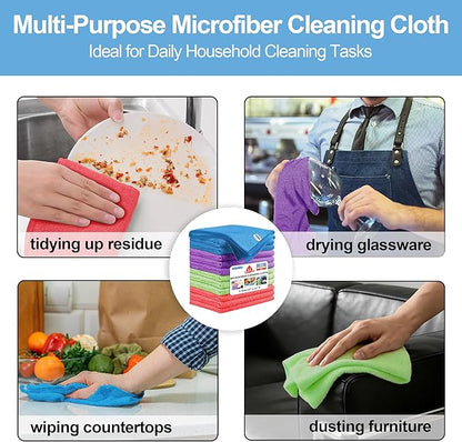 HOMERHYME Microfiber Cleaning Cloth, 12 Pack Cleaning Rags,12" X 11" Lint Free Dish Towels Wash Cloths, Reusable Microfiber Towels for Home and Kitchen Bathroom Apartment Cleaning Supplies, Assorted