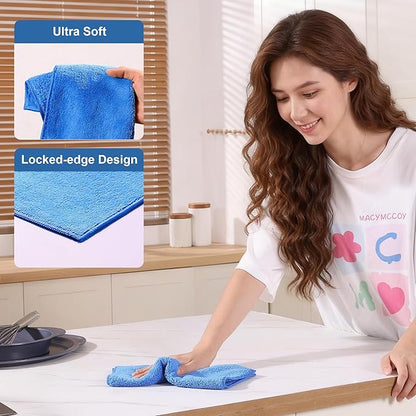 JOYMOOP Microfiber Cleaning Cloths 18 Packs, 11.8" x 11.8" Blue Reusable Kitchen Towels, Lint-Free Cleaning Rags, Super Absorbent Cleaning Cloths for Kitchen, Car, and Household Cleaning