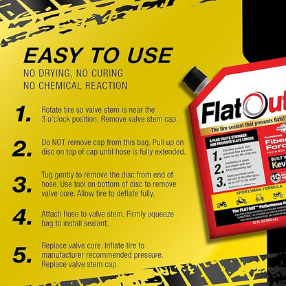 FlatOut Sportsman Formula Tire Sealant - Prevents Flat Tires - Fix a Flat Tire - Seals Leaks - Contains Kevlar - Tubeless Tire Sealant - 32 Ounce Bag - Pack of 2
