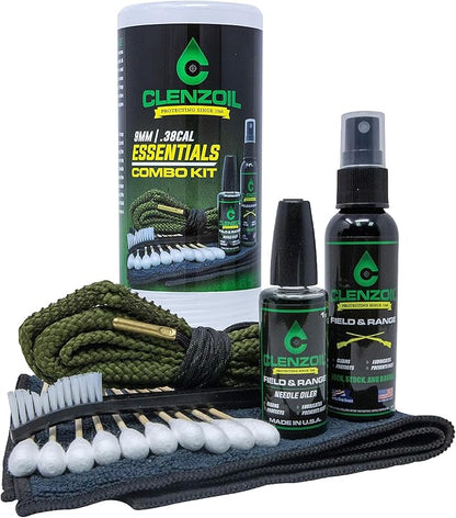 CLENZOIL Field & Range Pistol & Rifle Essentials Gun Cleaning Kit | CLP Spray & Oiler with Bore Cleaner | Clean, Lubricate & Protect | Nylon Brush, Bore Swabs & Microfiber