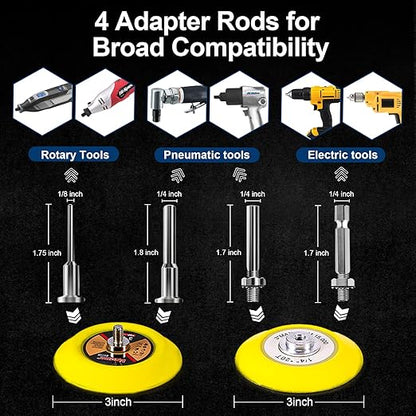 131 Pieces 3 Inch Sanding Discs, GOH DODD Headlight Restoration Kit Hook and Loop Sanding Pads 60 to 10000 Grit Wet Dry Sandpaper with 1/8" 1/4” Shank, Backer, Polishing Pads and Interface Pad