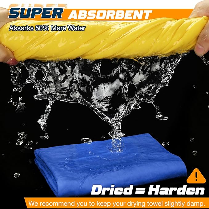 Premium Absorbent Car Drying Towel, 2 Pack 26''x17'' Super Soft Shammy Towel for Vehicle, Reusable Chamois Cloth for Car Drying, Dust Remove, Bathroom, Scratch/Spot/Streak Free, Yellow & Blue