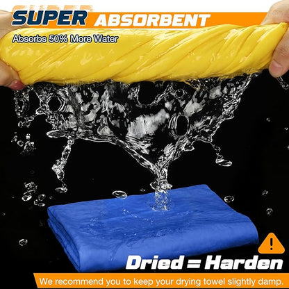Premium Absorbent Car Drying Towel, 2 Pack 26''x17'' Super Soft Shammy Towel for Vehicle, Reusable Chamois Cloth for Car Drying, Dust Remove, Bathroom, Scratch/Spot/Streak Free, Yellow & Blue