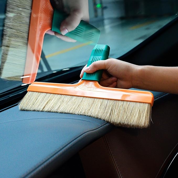 FOSHIO Brush Wrap Tool, 12" Professional Soft Boar Hair Bristle Car Detailing Brush with Rubber Handle for Vinyl Wrapping, Cleaning Interiors & Exteriors Car Wash Brush