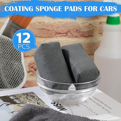 Riakrum 12 Pack Microfiber Applicator Pads Suede Car Detailing Sponge Ceramic Coating Applicator Pads Coating Sponge for Cars Graphene Metal Plastic Trim Ceramic Spray Applying Wax(Gray)