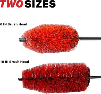 Maxshine Wheel & Rim Brush 10” (Red & Black) | Large Soft Bristle PP Material with Comfort Grip & Knuckle Guard | Scratch-Free Wheel Cleaning Brush | Universal Car Detailing Tool for Rims & Tires