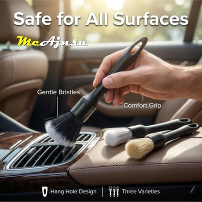 Qocuzax 8-Piece Car Interior Detailing Kit - 160g Non-Sticky Gel (128% More Than 70g), Ultra-Soft Detail Brush, Boars Hair Brushes, Dual-Head Vent Brush, Towel & Bag | for Cars, Trucks, SUVs