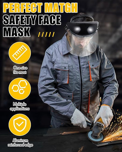 Copkim 3 Pack Safety Face Mask Shield for Grinding Clear Full Face Impact Resistant Safety PET Full Impact Resistant Mask Shield for Work Construction Cutting (PET Without Aluminum Edge,Black)