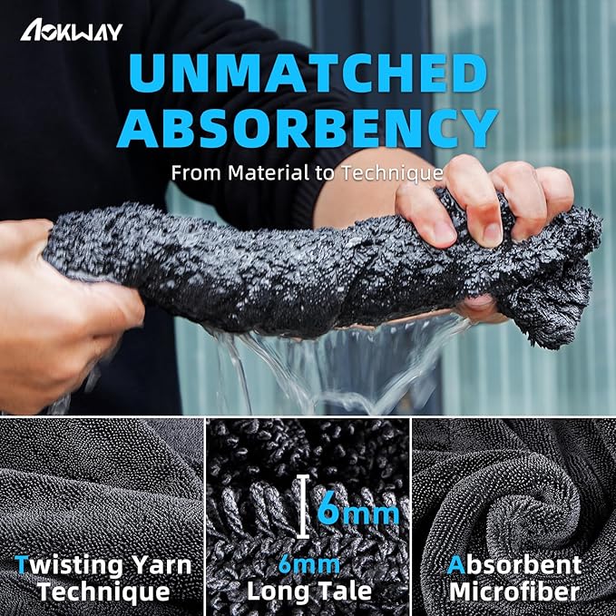 aokway Microfiber Car Drying Towel,Thickened and Absorbent Microfiber Towels, No Streaks, Scratch-Free, No Water Spots 24” x 36”（1 Pack）