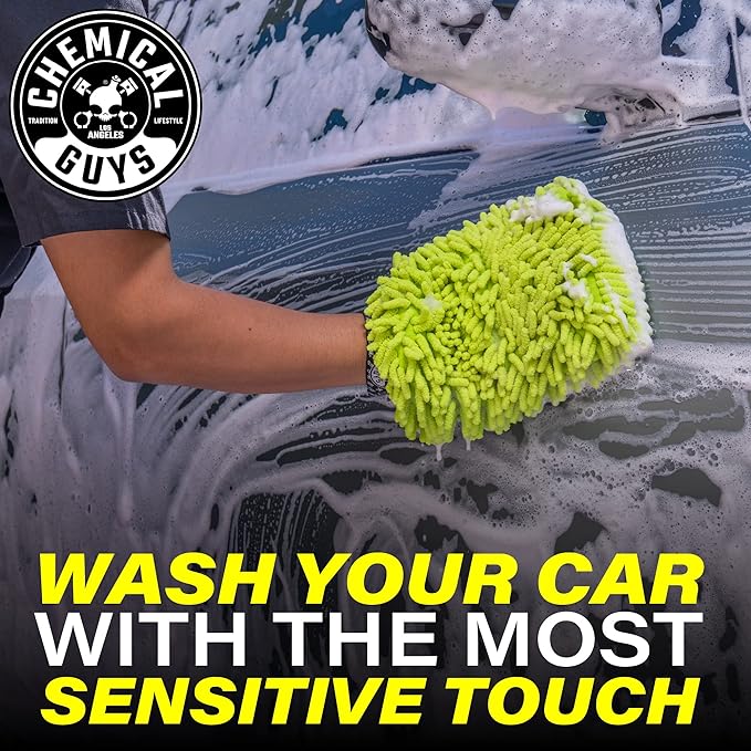 Chemical Guys Chenille Premium Scratch-Free Microfiber Wash Mitt for Car Washing - 2 Pack, Lime Green, Ultra-Soft Car Wash Gloves, Swirl-Free Finish, Safe for Trucks, SUVs, Motorcycles, and More