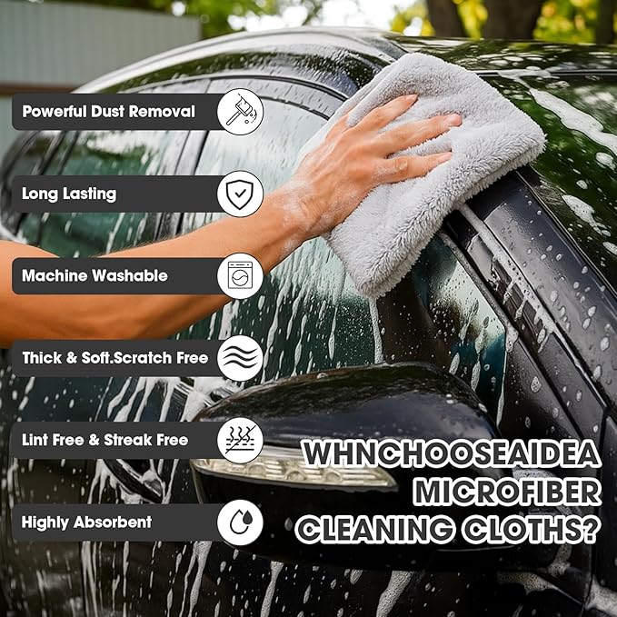 Shimeyao 30 Pcs 16 x 16 Inch Edgeless Microfiber Plush Towels for Cars Detailing Drying Wash Polishing Absorbent Cleaning Cloths, 500 GSM (16 x 16 Inch, Light Gray, 30 Pcs)