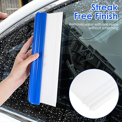 SHENLIU 4 Pack Car Squeegee, 12 inch Flexible Car Water Scraper Tool Silicone Window Squeegee for Cars Window Glass Home Washing & Wiping Glass, Mirror & Shower Doors, Blue