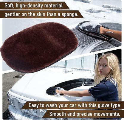 Car Wash Mitt - Ultra-Soft Faux Mutton Glove for Car Wash Kit - Gentle, Scratch-Free Cleaning for Safe Car Detailing & Paint Protection | Car Accessories | Brown | 2PCS - Japan Import