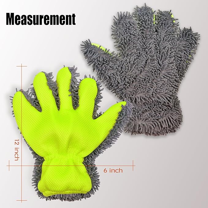 QMX Car Wash Mitt Microfiber Scratch Free,Premium Chenille Ultra-Soft Car Wash Gloves,Thickened Inside Coated Swirl-Free Finish 5-Finger Design Detailing for Cleaning Car Wash Brush,2-Pack Yellow