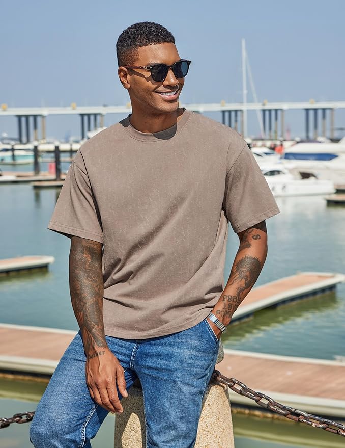 COOFANDY Men's Cotton T-Shirts Oversized Shirt Short Sleeves Streetwear Loose Fit Summer Tee Tops Washed Basic Unisex Shirts