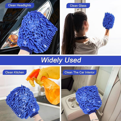 12 Pcs Microfiber Car Wash Mitt Set - Premium Car Washing Mitts with Scratch Free Coral Fleece, Ultra Absorbent Microfiber Wash Mitt for Auto Detailing (10.2 x 7.5 Inch, Blue)