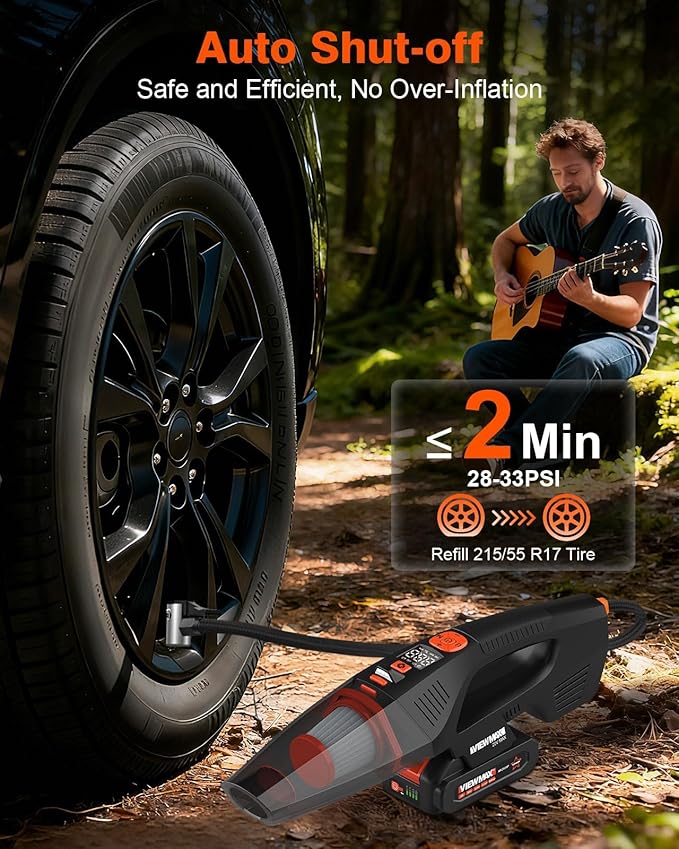 Viewmax 2-in-1 Car Vacuum and Tire Inflator - 20V Cordless Handheld Vacuum Cleaner & 150PSI Air Pump with Pressure Gauge, 18000Pa Suction, Portable Air Compressor for Tires Pump and Car Cleaning