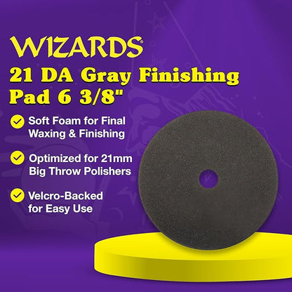 Wizards 21 DA Gray Wax and Finishing Pad - Wax Applicator and Finishing Pad - Comes with Velcro Attachment - Compatible with Wizards 21 Big Throw Polisher - ‎6 3/8" x 7/8"
