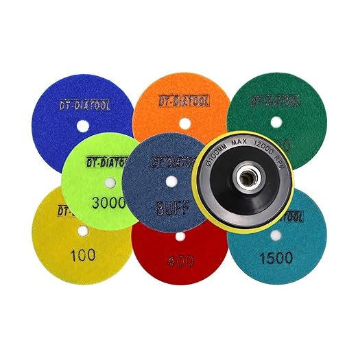 DT-DIATOOL Dry Diamond Polishing Pads 4 Inch for Granite Marble Quartz Stone Countertop Tiles Plastic Mixed Grits Plus Plastic Backer