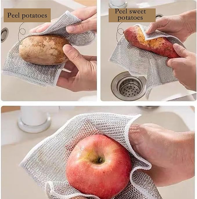 xingjieyun 10PCS Double Wet and Dry Wire Dishcloth, Stainless Steel Scrubber, Multi-Purpose Wire Miracle Cleaning Cloths, Non-Scratch, for Powerful Cleaning of Cookware and More.(10PCS)