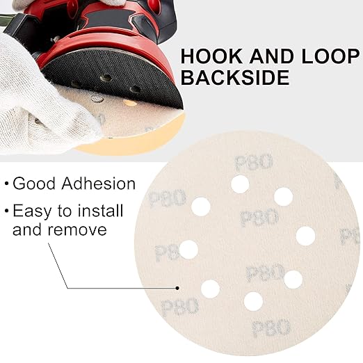 LotFancy 100 PCS 80 Grit Sanding Discs, 5 Inch 8 Hole, Aluminum Oxide Sandpaper for Stripping Paint, Sand Paper for Wood, Plastic, Rust Removal, Random Orbital Sander Pads