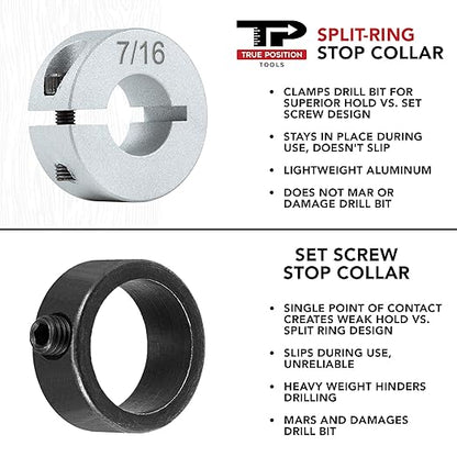 Professional Stop Collar Set - Drill Bit Depth Stop - 8 Piece Kit (1/2”, 7/16”, 3/8”, 5/16”, 1/4", 7/32”, 3/16”, 1/8”) Superior Aluminum Split Ring Design